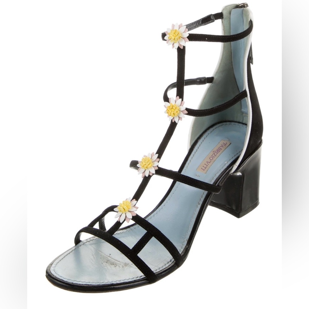 NEW Fabrizio Viti Suede 3D Floral Block Heel Gladiator Sandals 9.5 EUR 40.5